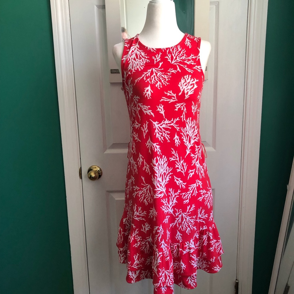 MICHAEL Michael Kors red dress w/ white coral reefs PS